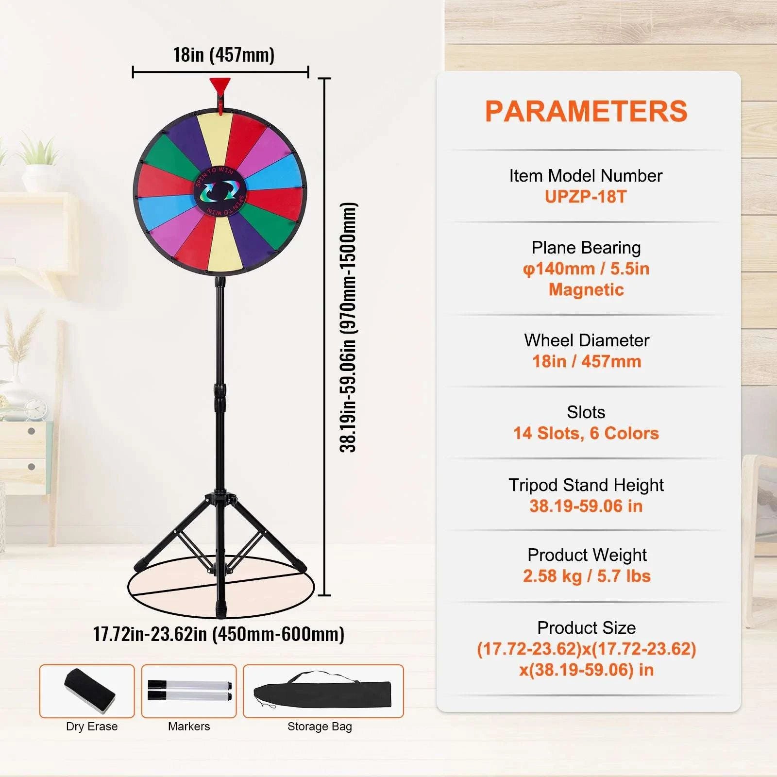 18" Prize Wheel with Stand – 14 Slot Dry Erase Spinning Game-24 Inch Prize Wheel / GERMANY