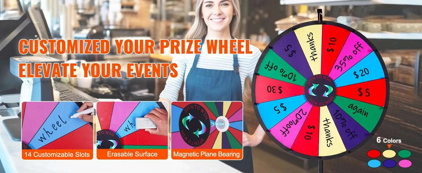 18" Prize Wheel with Stand – 14 Slot Dry Erase Spinning Game-24 Inch Prize Wheel / GERMANY