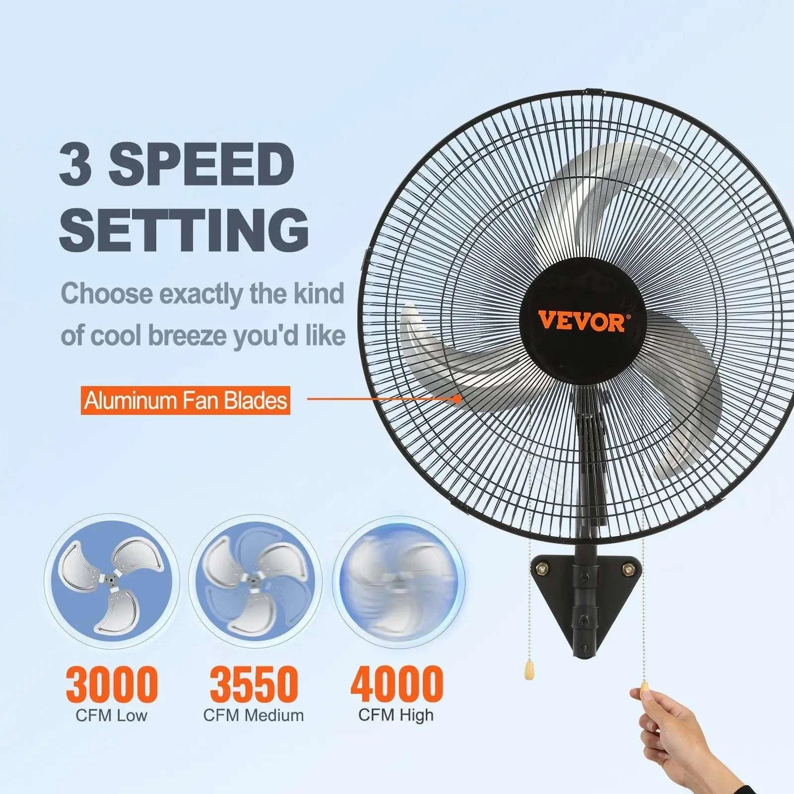 18" Wall Mount Industrial Fan 4000 CFM 3-Speed Oscillating-United States
