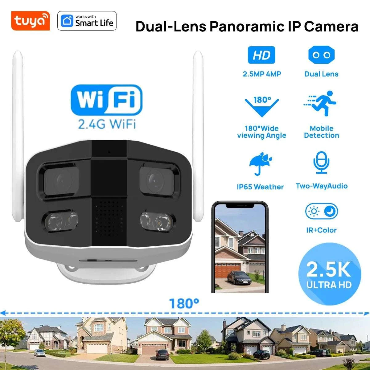 180° Dual Lens Outdoor Security Camera 4MP with Night Vision-4MP Dual Len12V 1A / BR PLUG