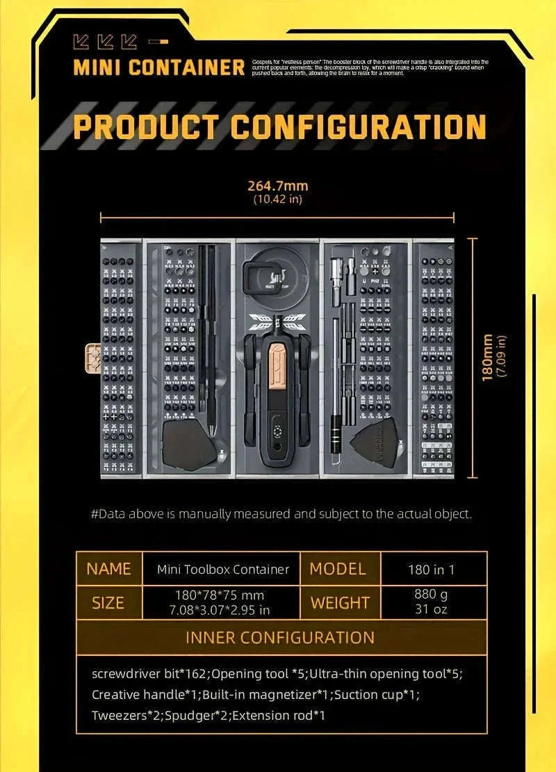 180-in-1 Precision Screwdriver Set with Magnetic Bits for Electronics Repair-Manual 180in1 WH / GERMANY