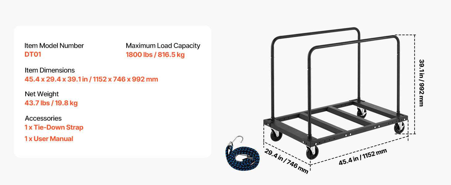 1800 lb Drywall Panel Dolly Cart with Swivel Casters & Strap-1800 LBS / spain