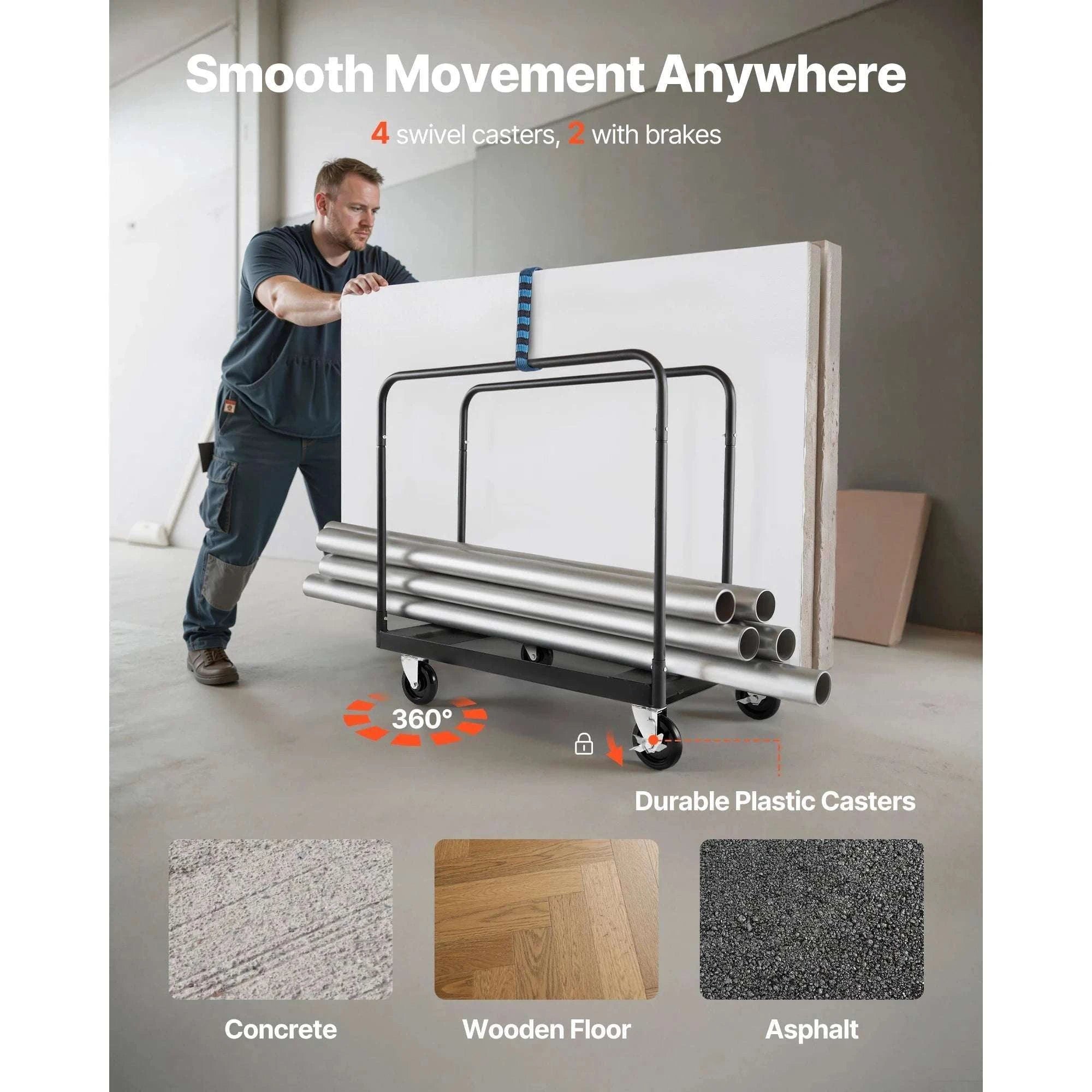 1800 lbs Drywall Panel Dolly Cart with Wheels & Tie-Down Strap-1500 LBS / Poland