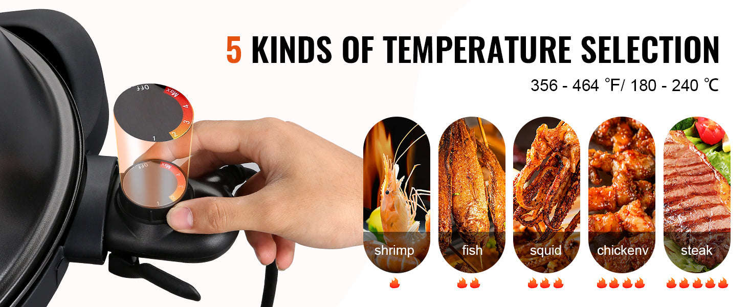 1800W Electric BBQ Grill with 2-Zone Surface for Indoor Outdoor Use-United States