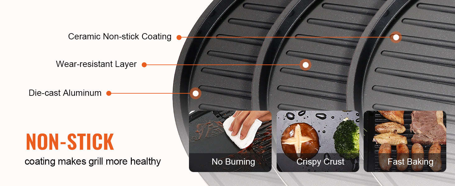 1800W Electric BBQ Grill with 2-Zone Surface for Indoor Outdoor Use-United States