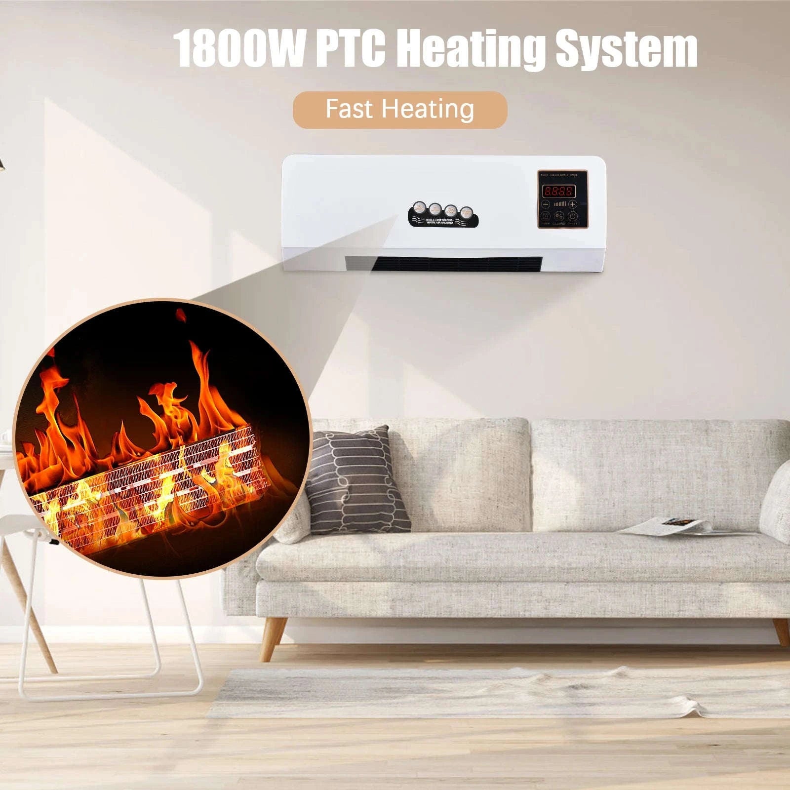 1800W Heater and Fan Combo Wall Mounted Electric Heater Fan with Remote-WHITE / United States