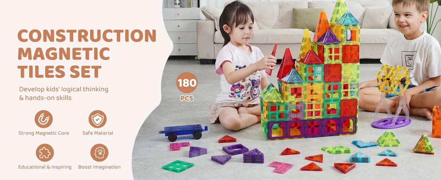 180PCS Magnetic Building Tiles Set with Storage Bag for Kids-180 PCS / United States