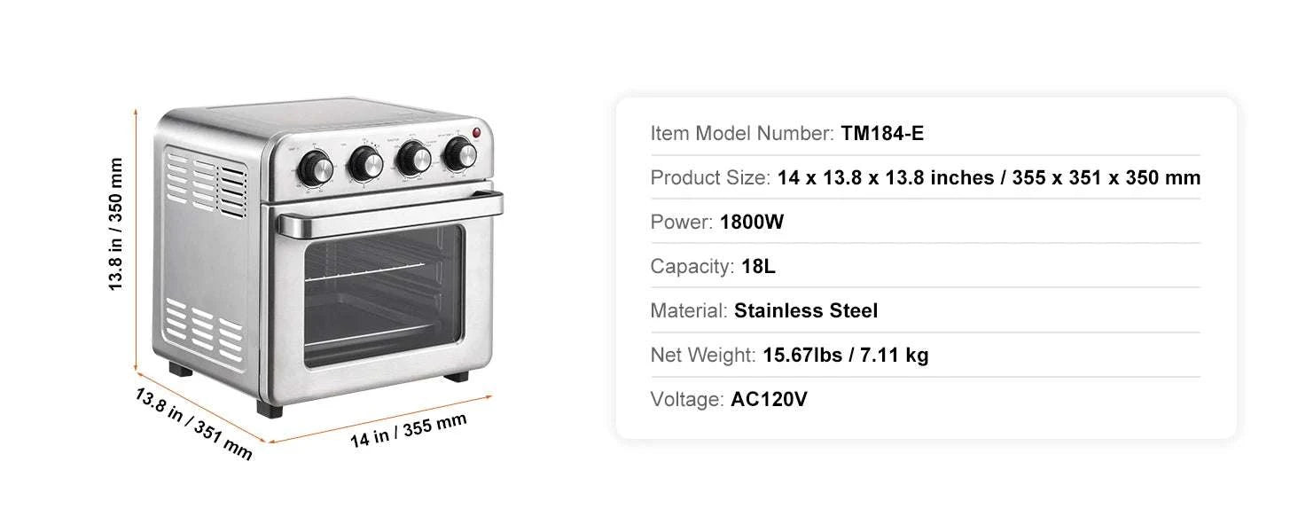 18L Air Fryer Toaster Oven Combo 1800W with 7 Cooking Modes-United States