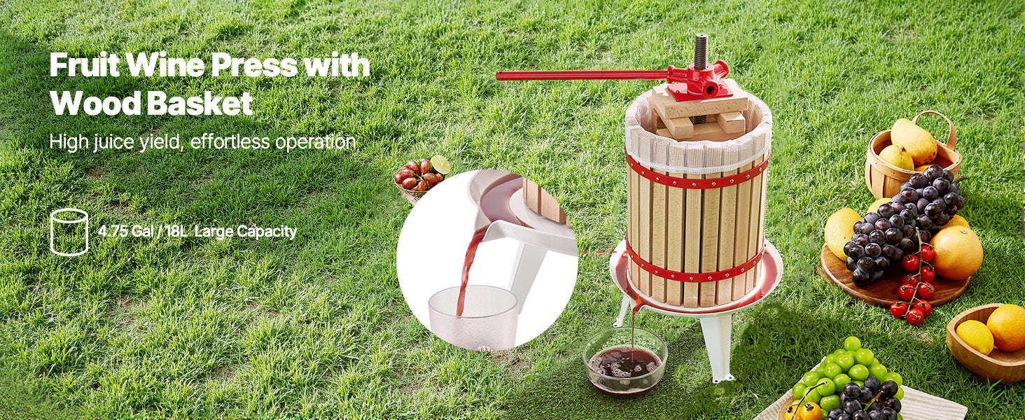 18L Solid Wood Fruit Wine Press with Handle-18L / United States