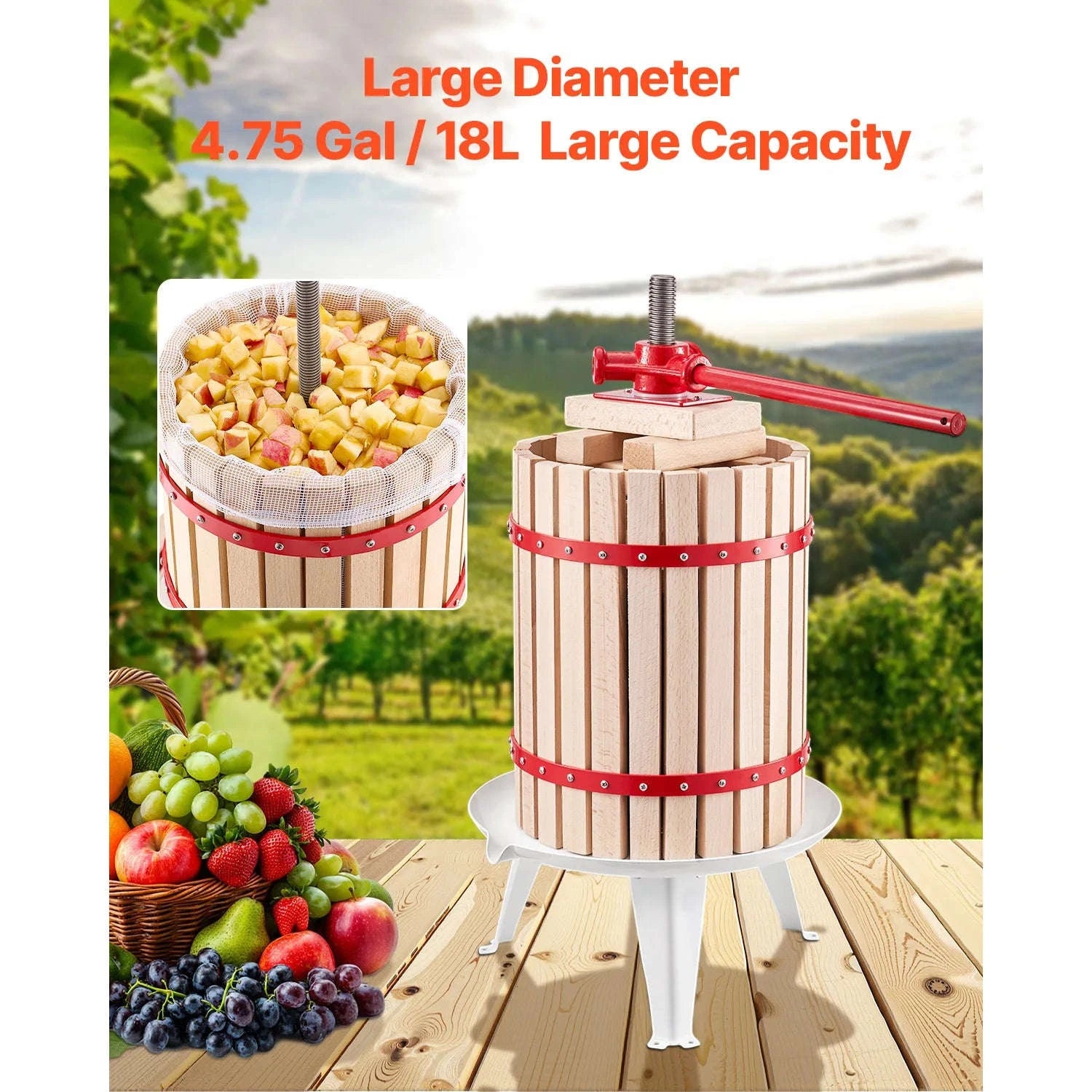 18L Solid Wood Fruit Wine Press with Handle-18L / United States