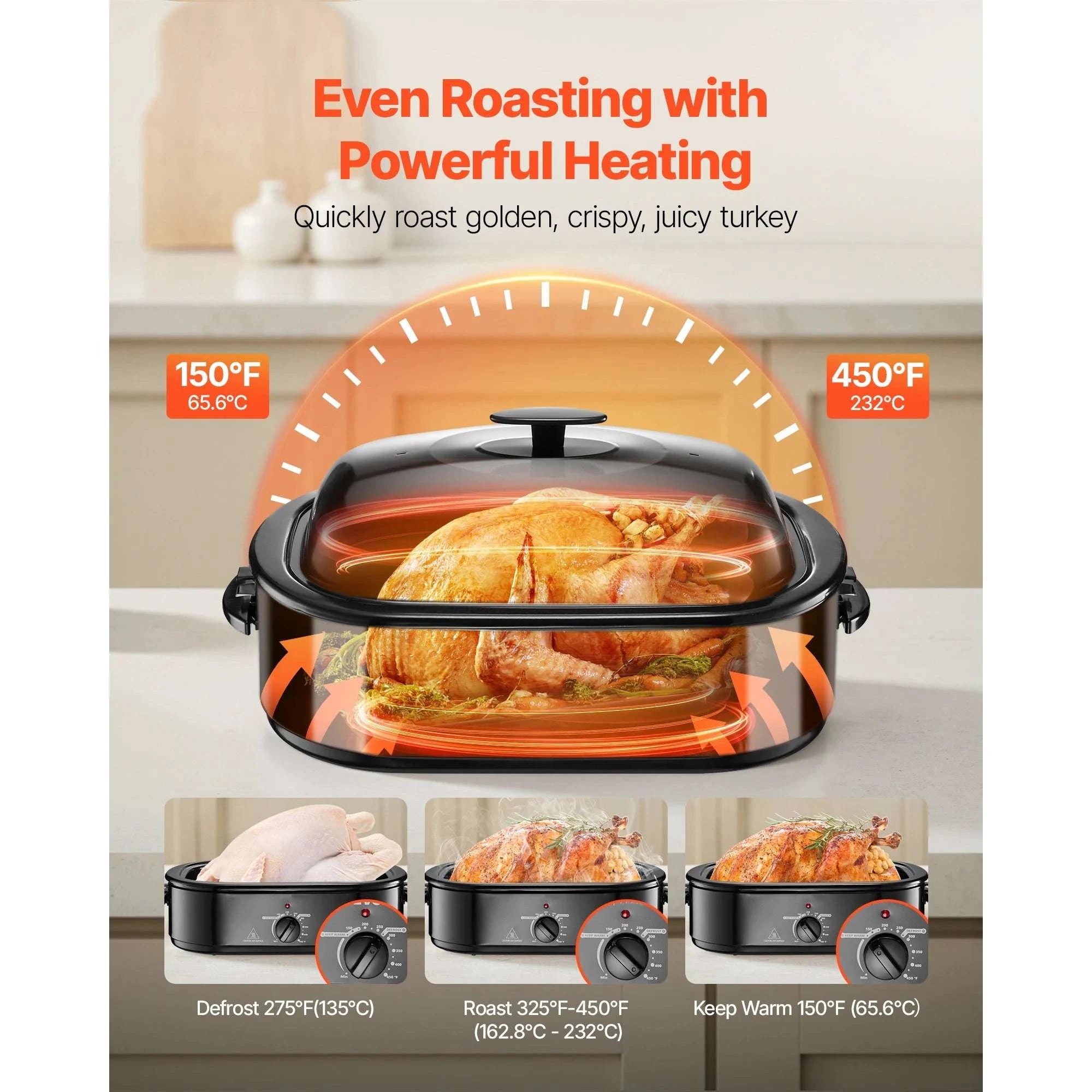 18QT Electric Roaster Oven with Self-Basting Lid & Warm Function-black / United States