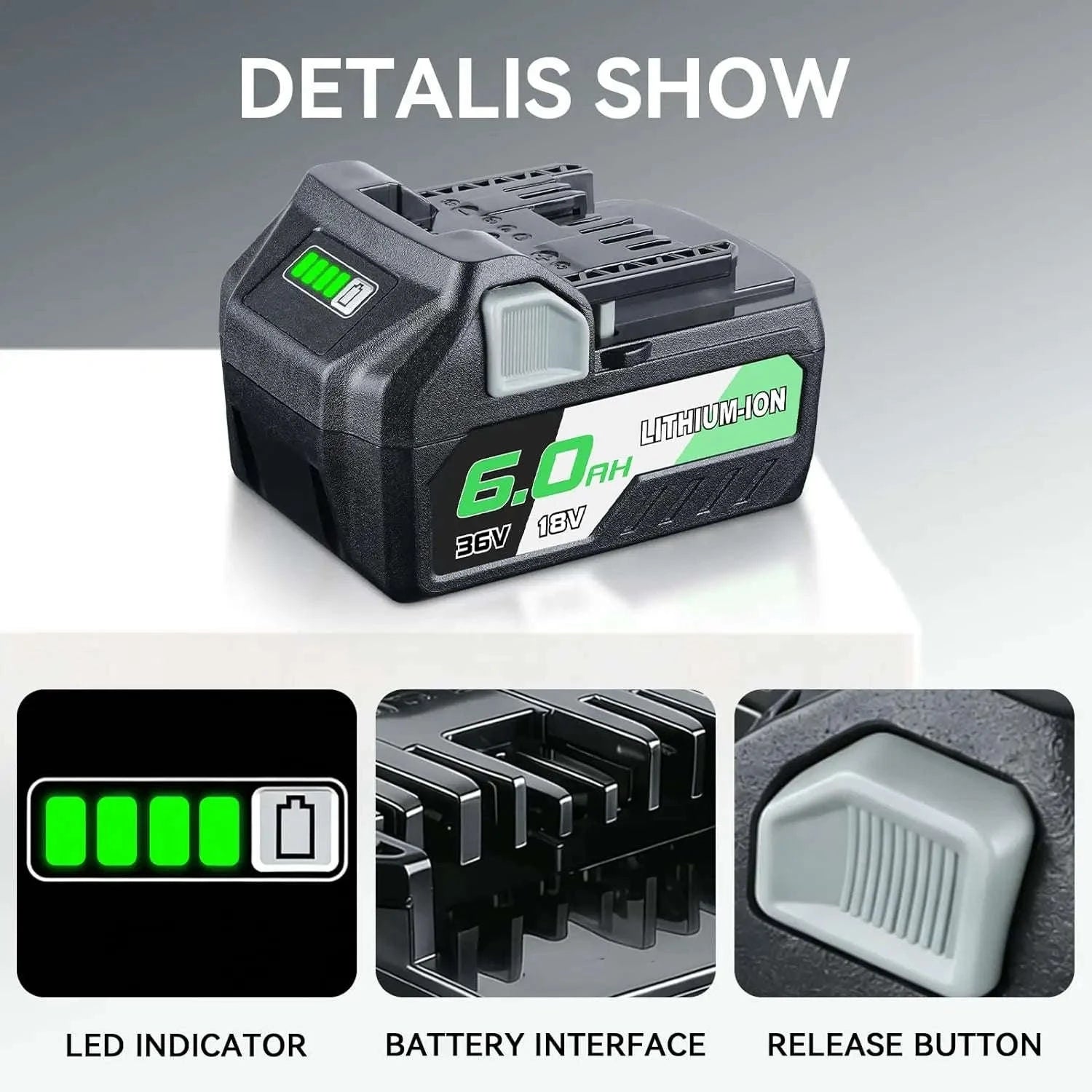 18V/36V 6.0Ah Lithium Battery Replacement for Cordless Tools-for Metabo / 18V-36V / United States