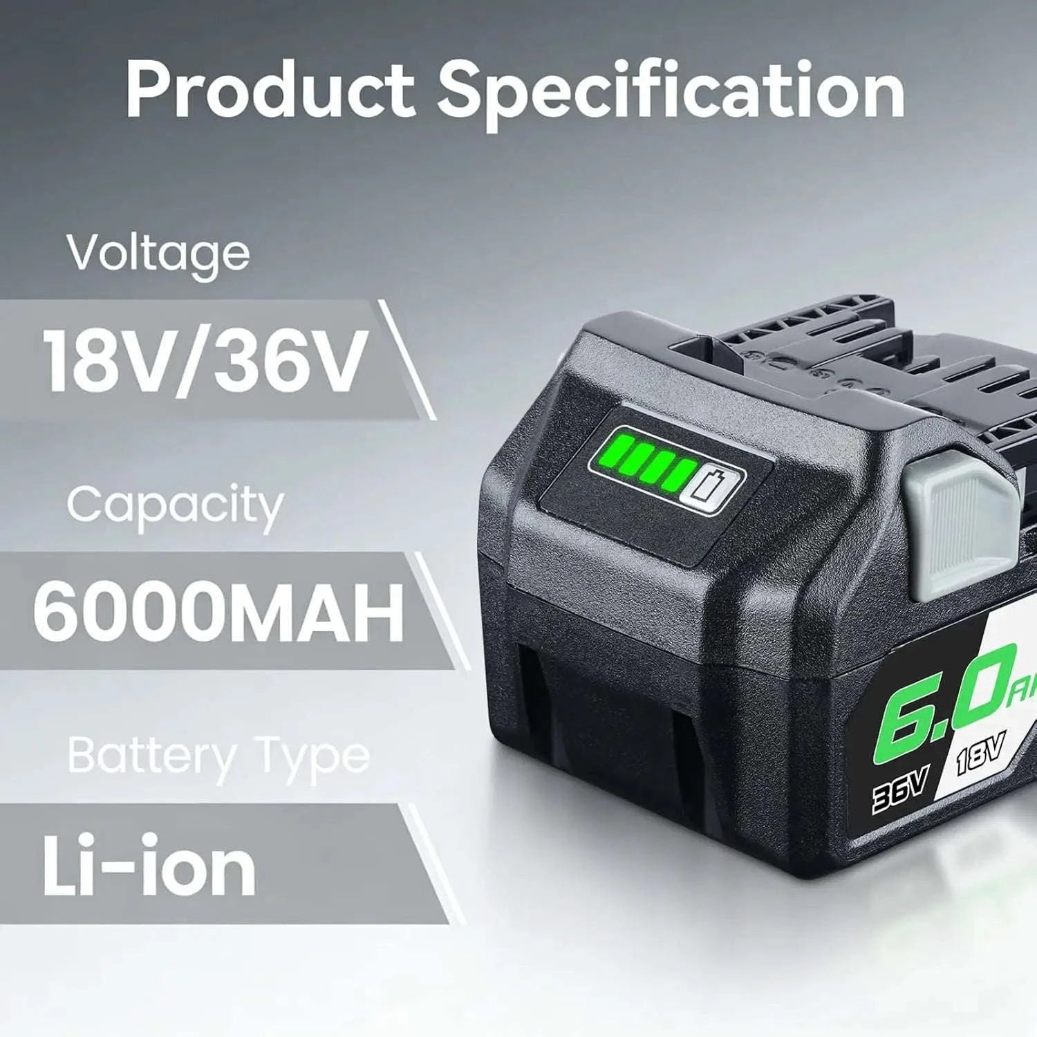 18V/36V 6.0Ah Lithium Battery Replacement for Cordless Tools-for Metabo / 18V-36V / United States