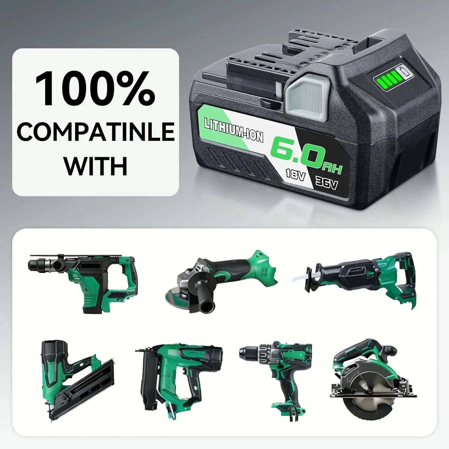 18V/36V 6.0Ah Lithium Battery Replacement for Cordless Tools-for Metabo / 18V-36V / United States