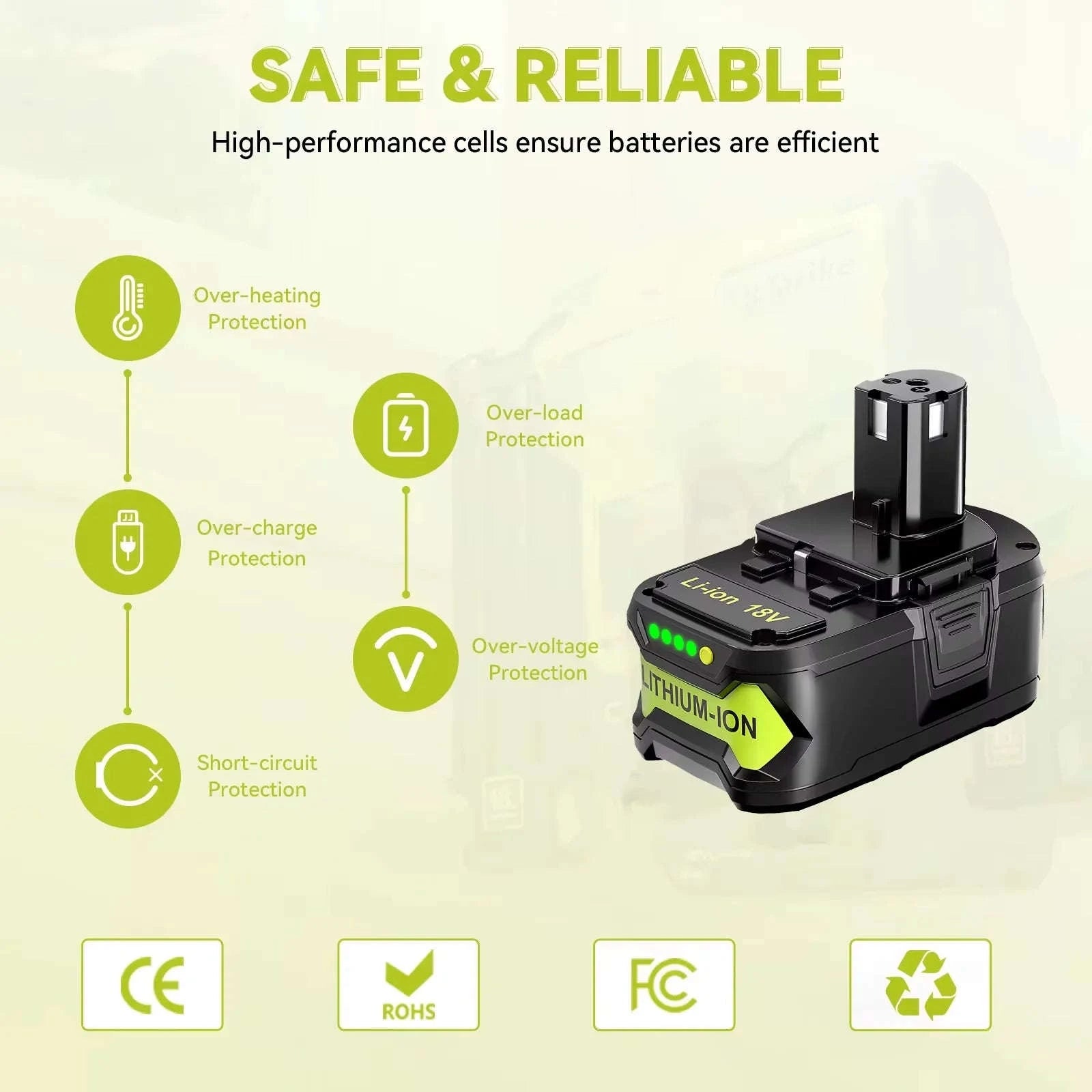 18V 5.0Ah Lithium-ion Battery Pack-for Ryobi / 18V / United States