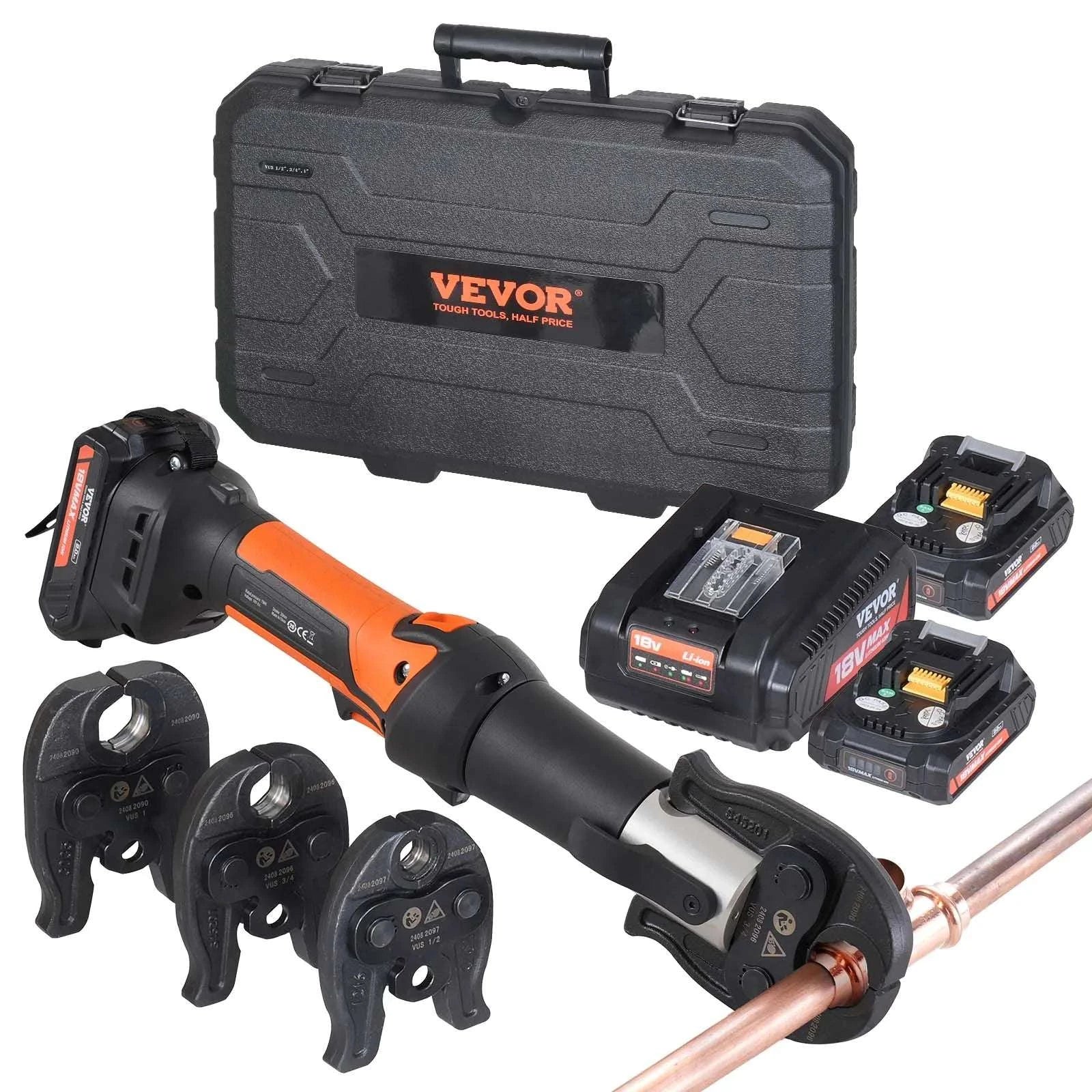 18V Cordless Pipe Crimping Tool Kit with 3 Jaws & 2 Batteries-SL-1930 / United States