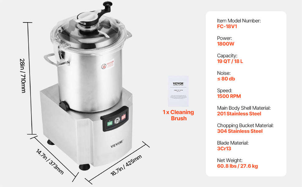 19 Qt Stainless Steel Food Processor Vegetable Chopper-18L / United States