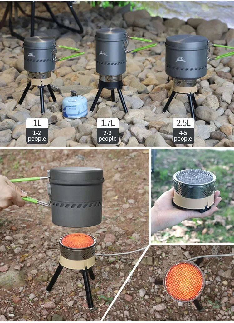 1900W Backpacking Gas Stove System for Fast Outdoor Cooking-Black Reactor Set 1L