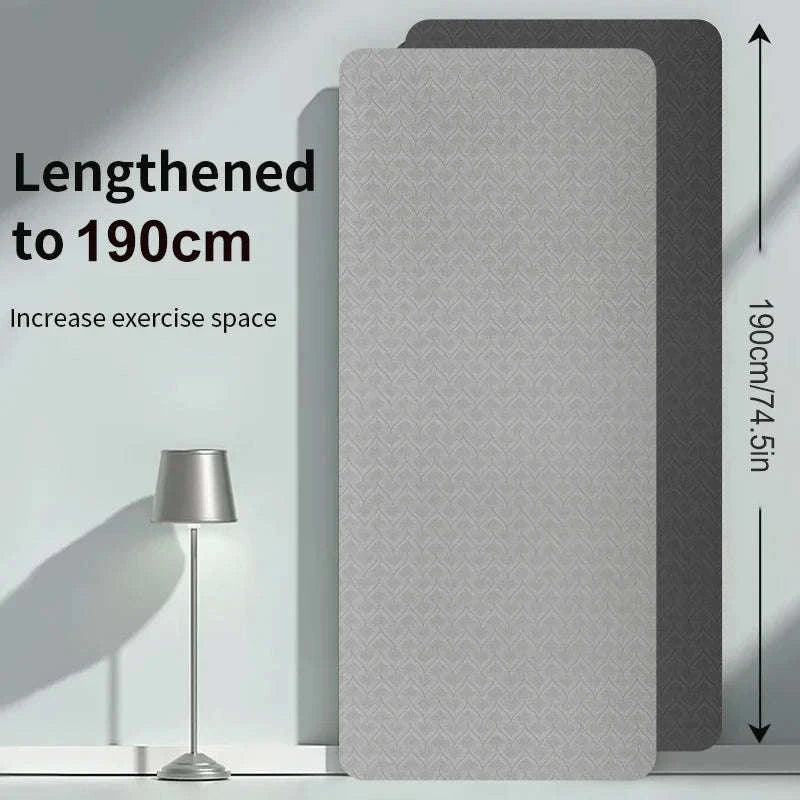 190CM Non-Slip TPE Yoga Mat with 6mm Cushioning-Gray with lines