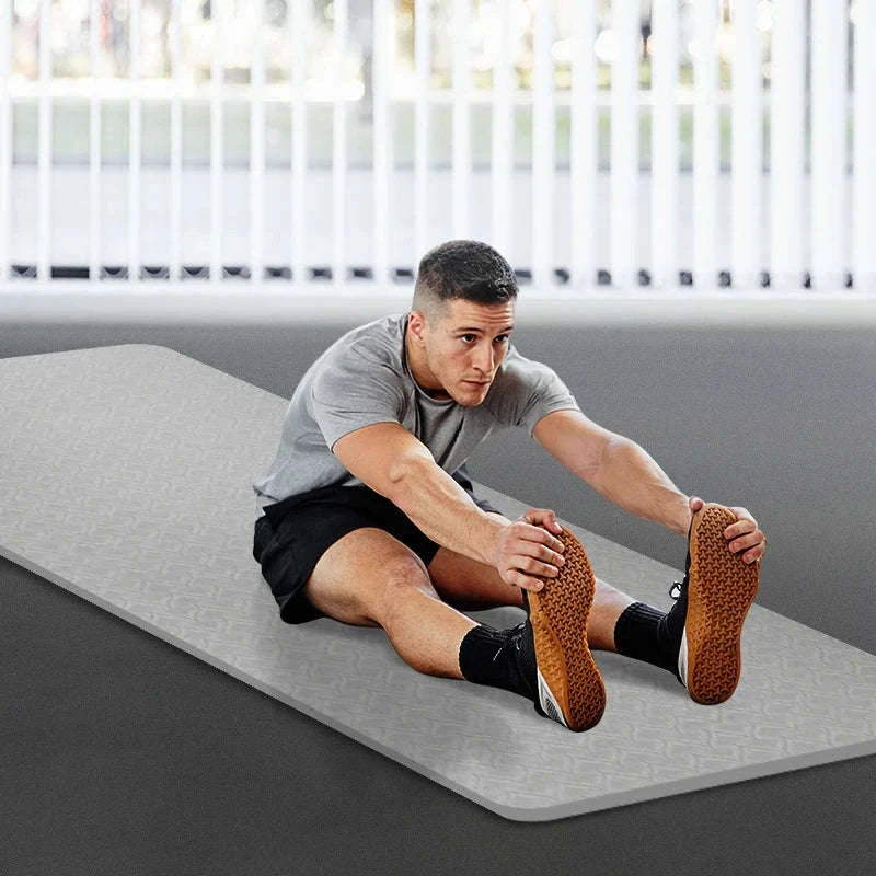 190CM Non-Slip TPE Yoga Mat with 6mm Cushioning-Gray with lines