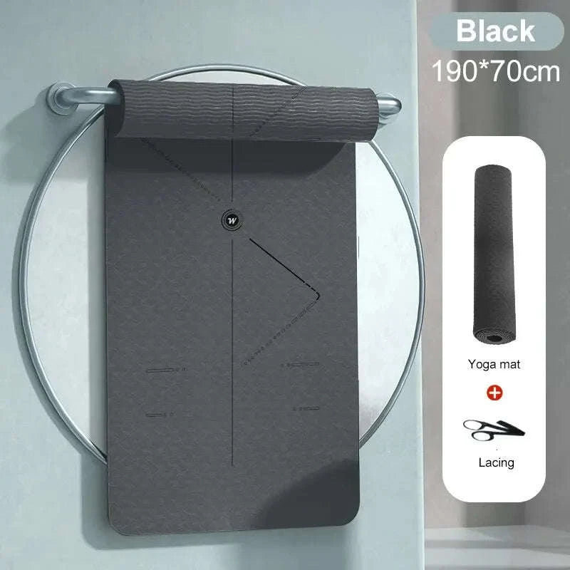 190CM Non-Slip TPE Yoga Mat with 6mm Cushioning-Gray with lines