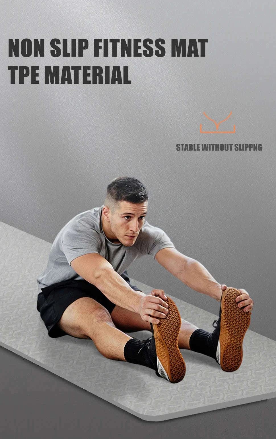 190CM Non-Slip TPE Yoga Mat with 6mm Cushioning-Gray with lines