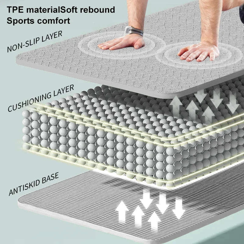 190CM Non-Slip TPE Yoga Mat with 6mm Cushioning-Gray with lines
