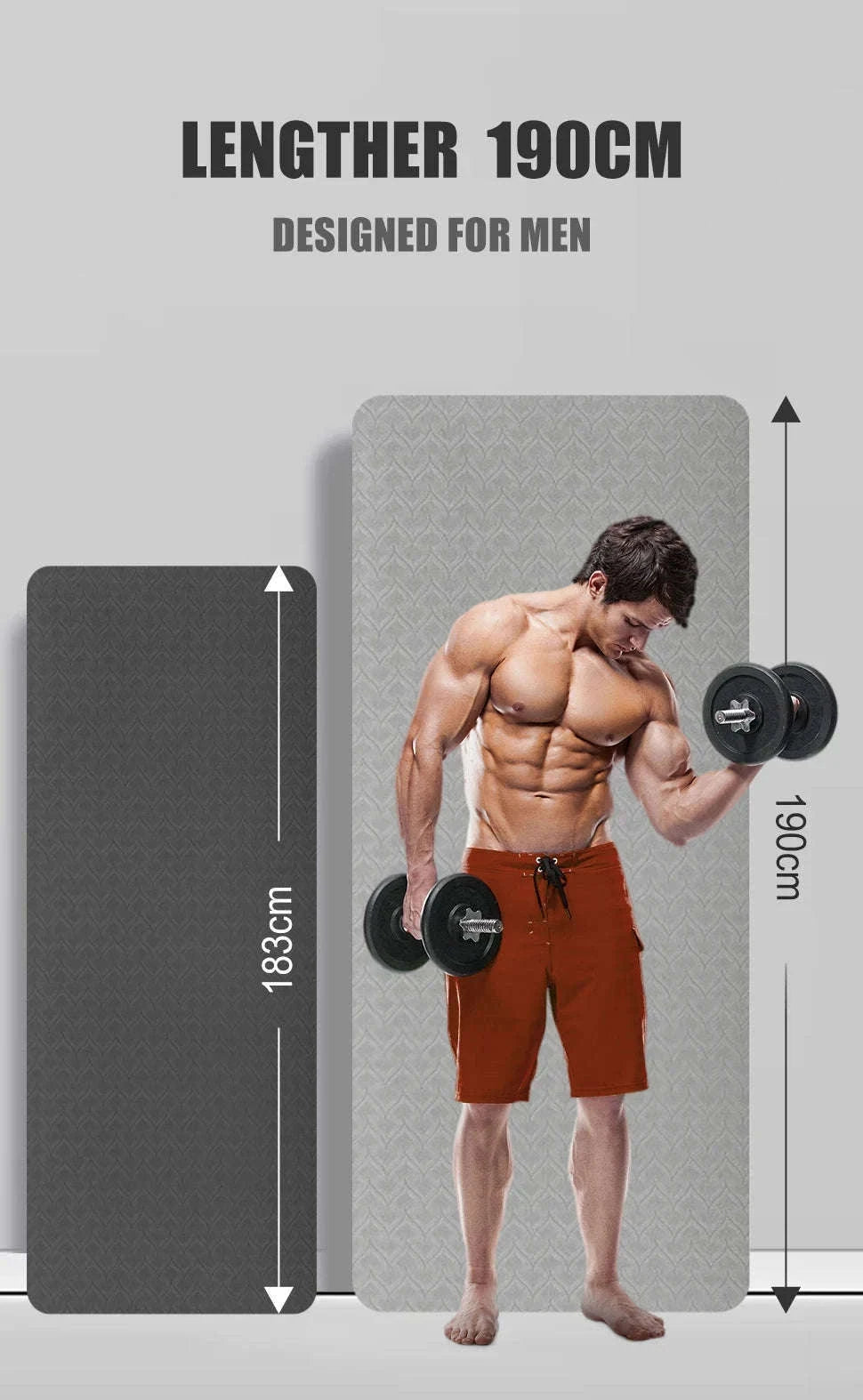 190CM Non-Slip TPE Yoga Mat with 6mm Cushioning-Gray with lines