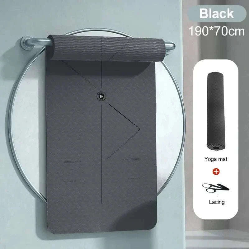190CM Non-Slip TPE Yoga Mat with 6mm Cushioning-Gray with lines