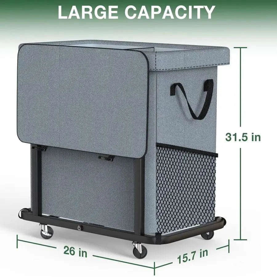 190L Rolling Laundry Hamper with Wheels, Metal Frame & Removable Bag-Bronze / United States