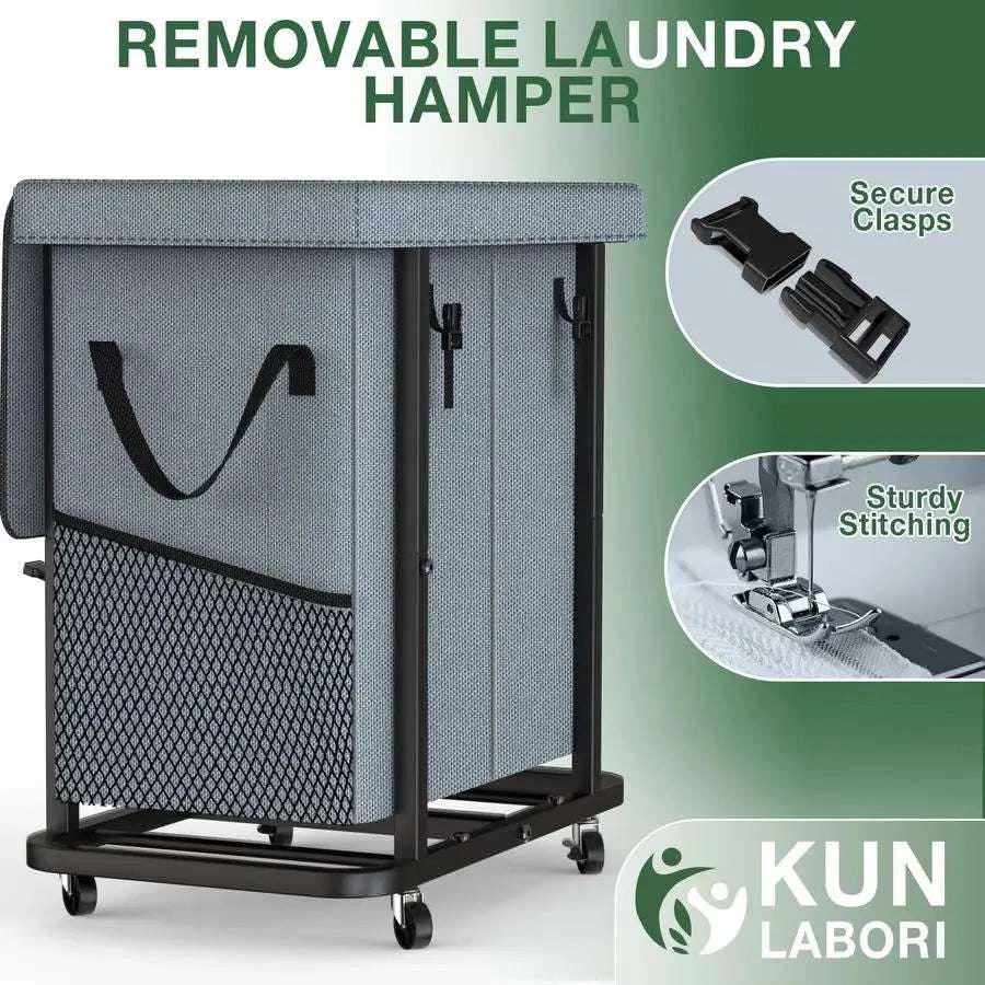 190L Rolling Laundry Hamper with Wheels, Metal Frame & Removable Bag-Bronze / United States