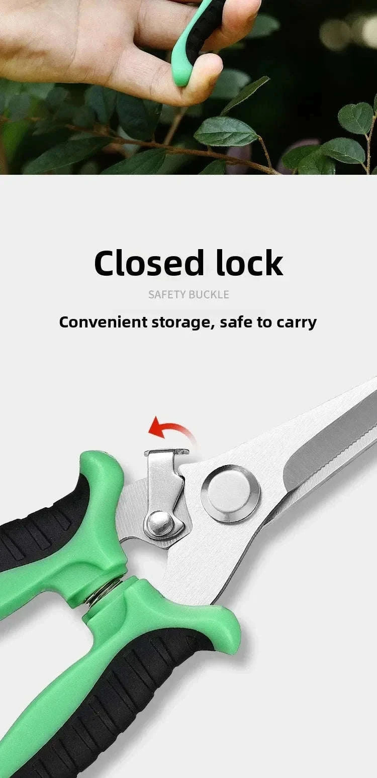 190mm Straight Head Pruning Shears Non-slip Handle Stainless Steel-JIAN002-Green