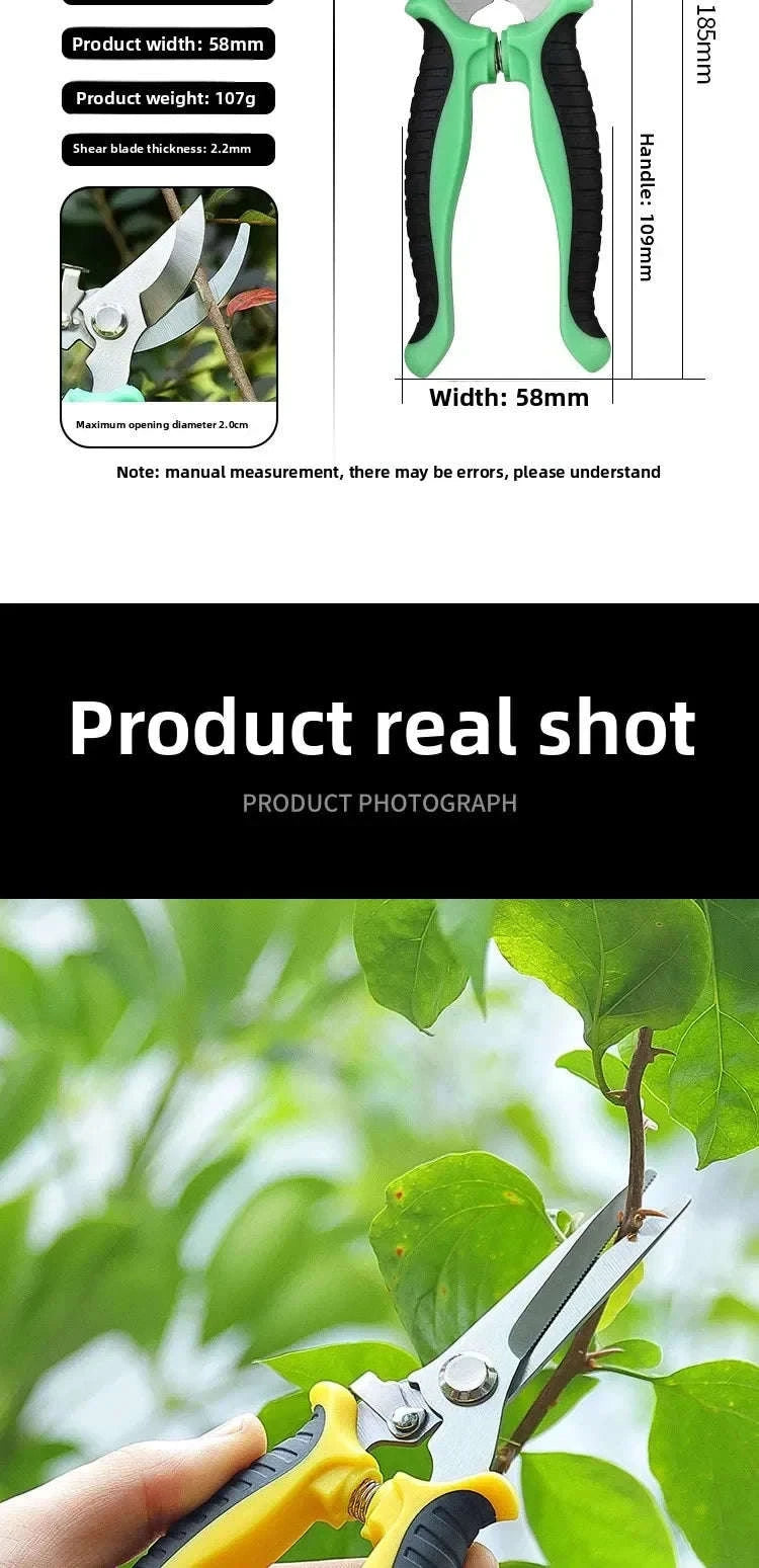 190mm Straight Head Pruning Shears Non-slip Handle Stainless Steel-JIAN002-Green