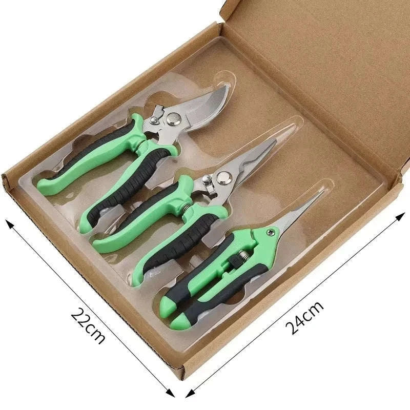 190mm Straight Head Pruning Shears Non-slip Handle Stainless Steel-JIAN002-Green