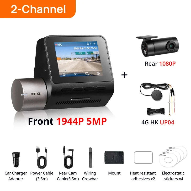 1944P HDR GPS Dash Cam with ADAS and Optional Rear Camera-2-Channel / Russian Federation / 128GB TF Card