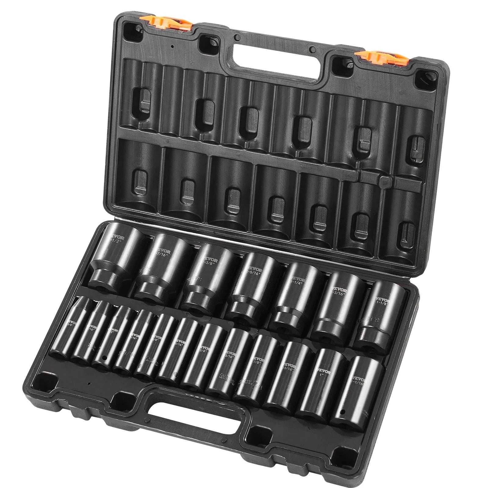 19pc 1/2" Drive Deep Impact Socket Set 6-Point SAE Sizes-19PCs / United States