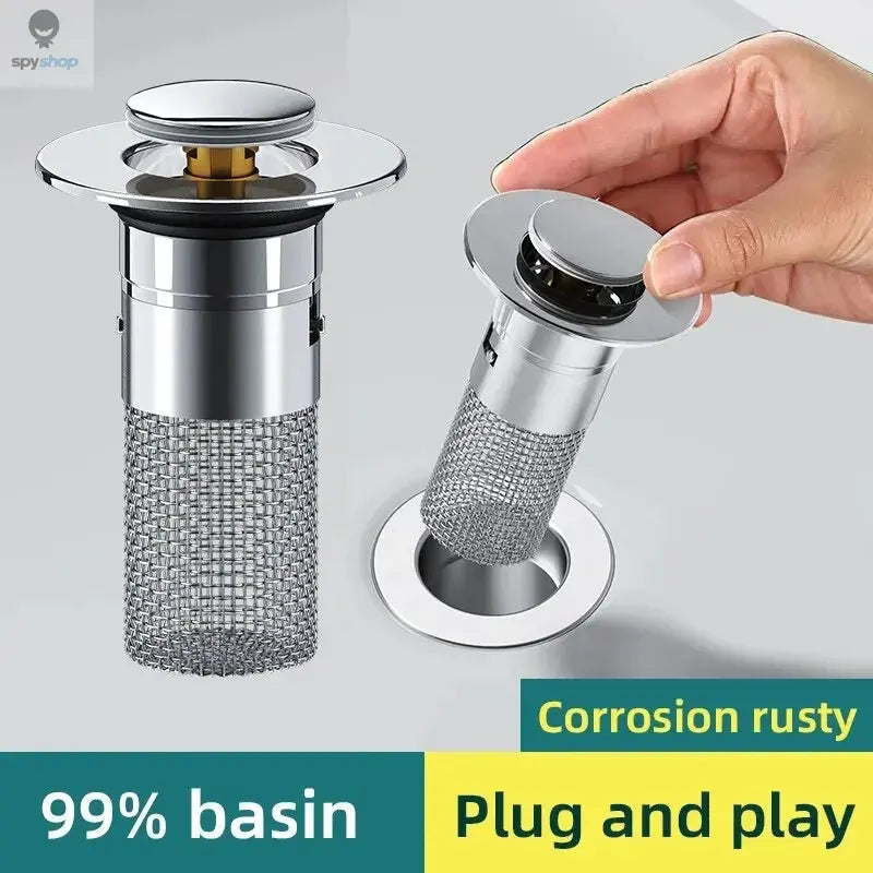1PCS Washbasin Leak Plug, Stainless Steel Odor Proof Bouncing Core, Press Type Sink Drain, Universal Accessory for Washbasin Spy-shop.com