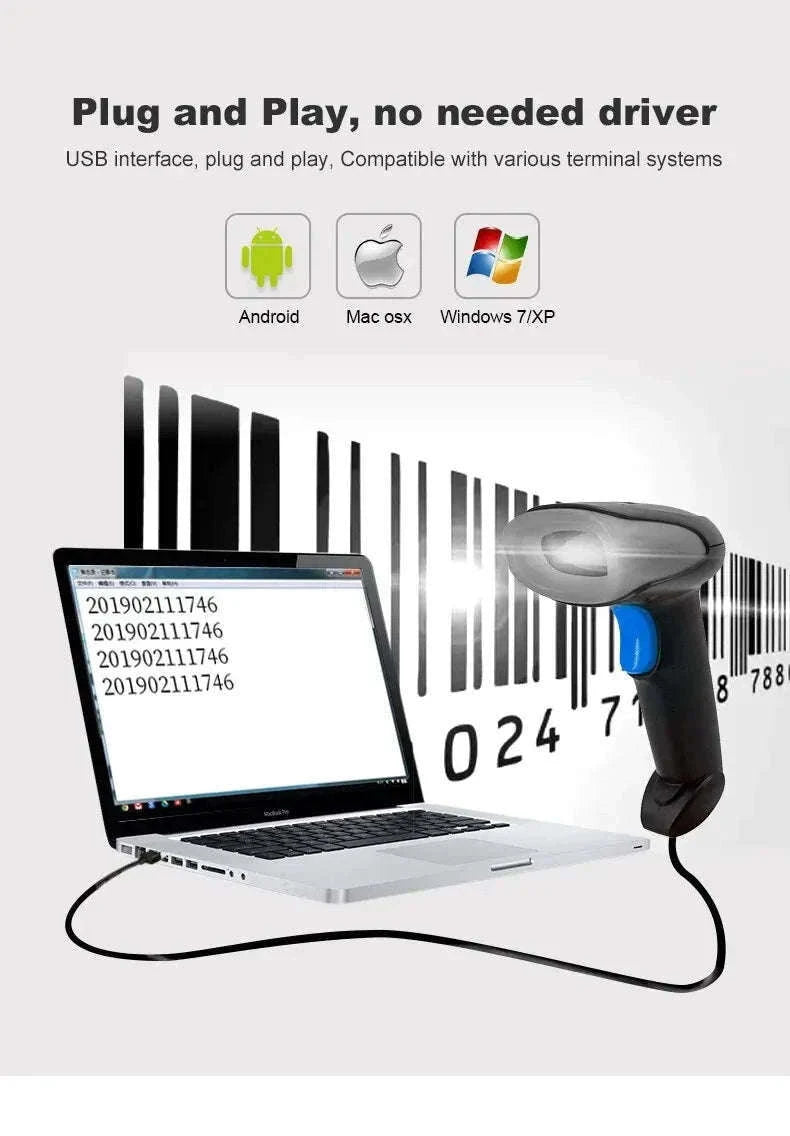 1D/2D QR Code Scanner USB Wired Handheld Barcode Reader-Default Title