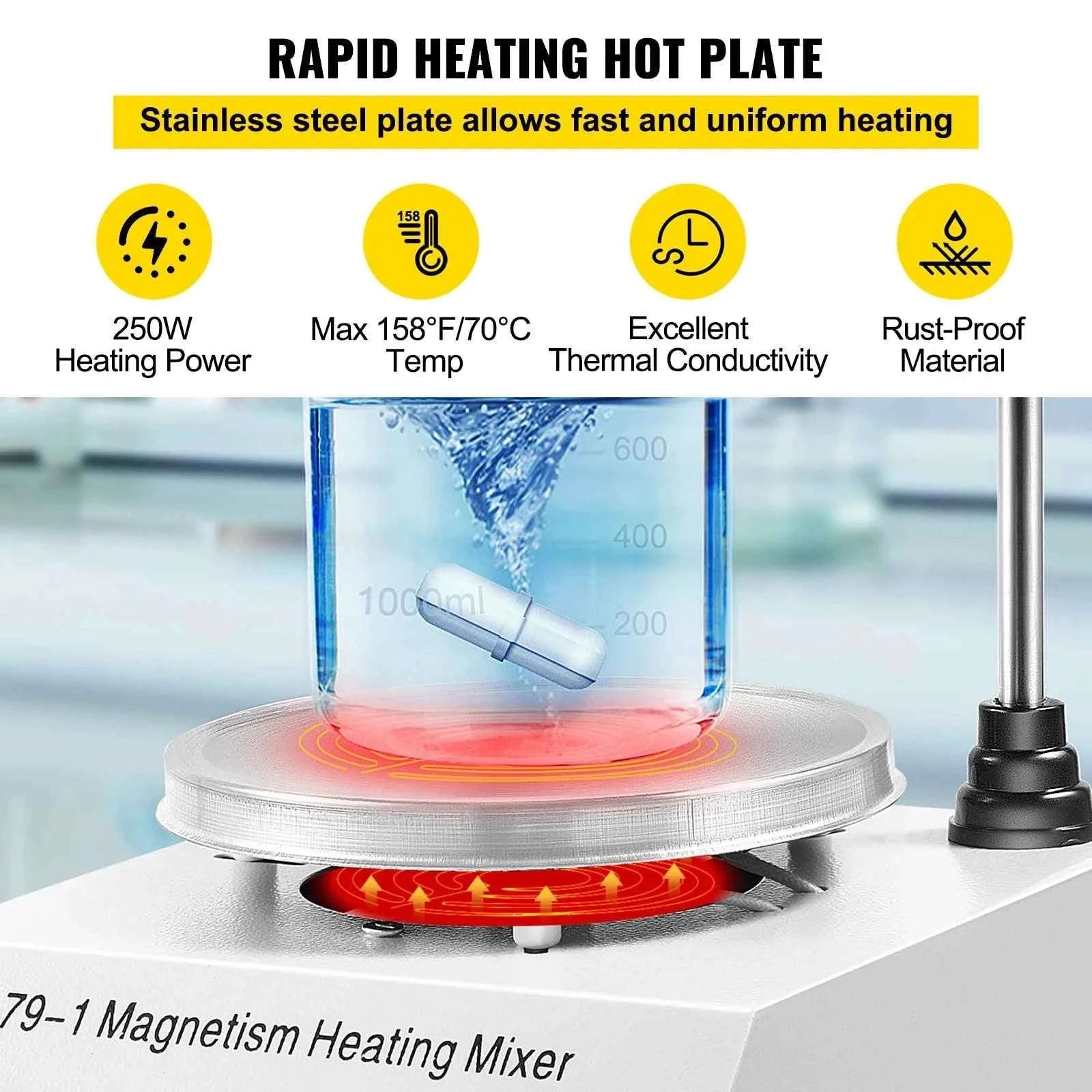 1L Heating Magnetic Stirrer Hot Plate with Stir Bar-United States / 100V-127V US Plug