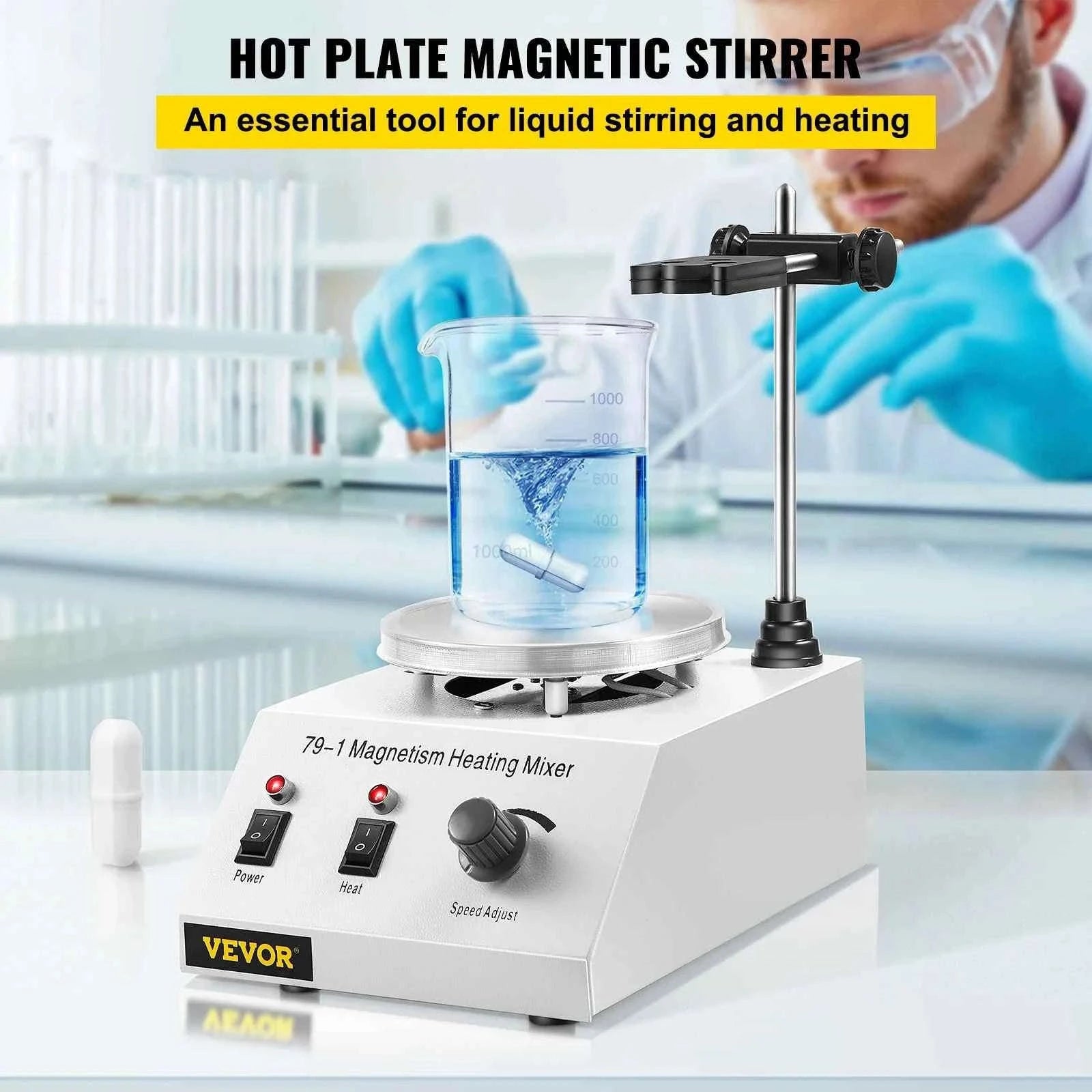 1L Heating Magnetic Stirrer Hot Plate with Stir Bar-United States / 100V-127V US Plug