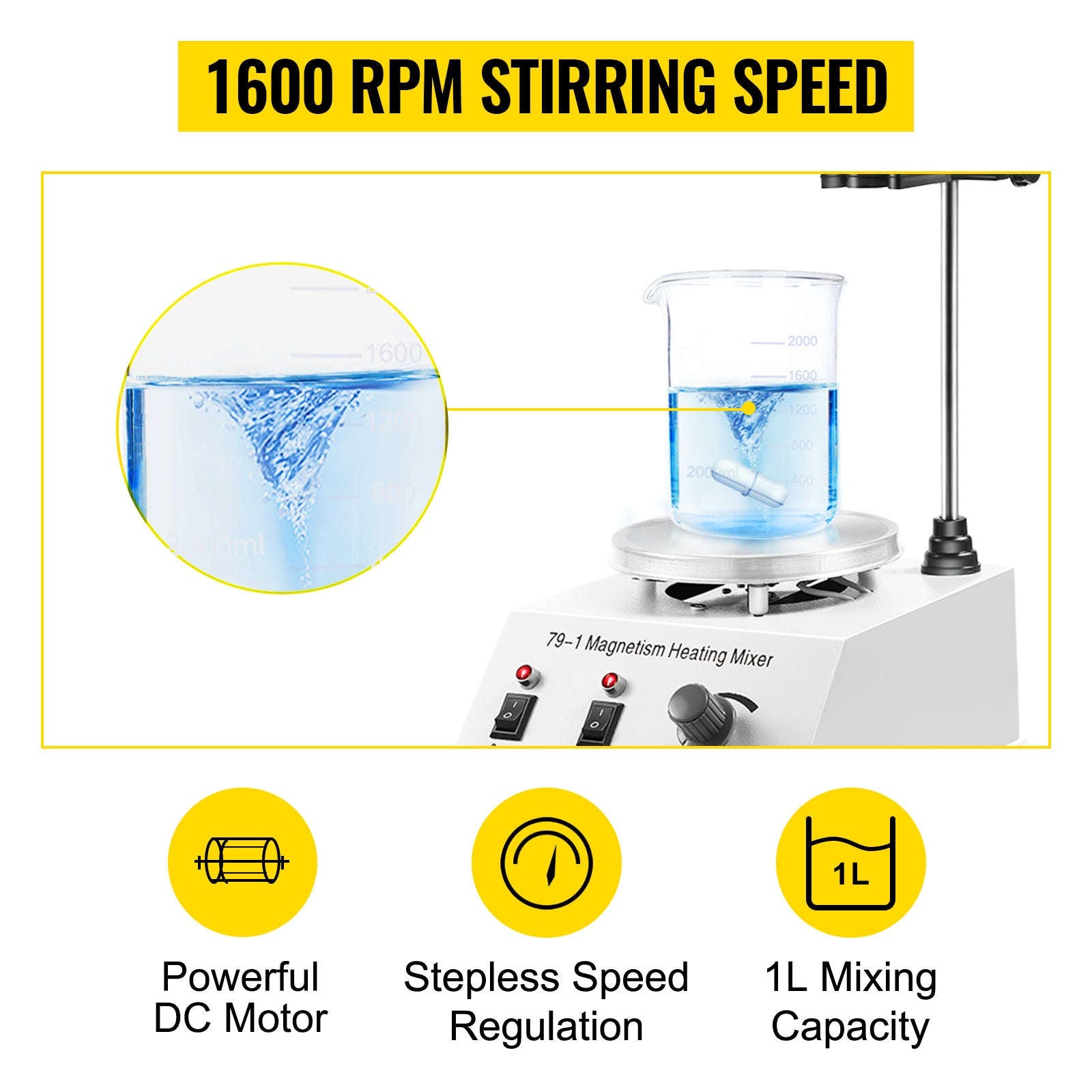 1L Heating Magnetic Stirrer Hot Plate with Stir Bar-United States / 100V-127V US Plug