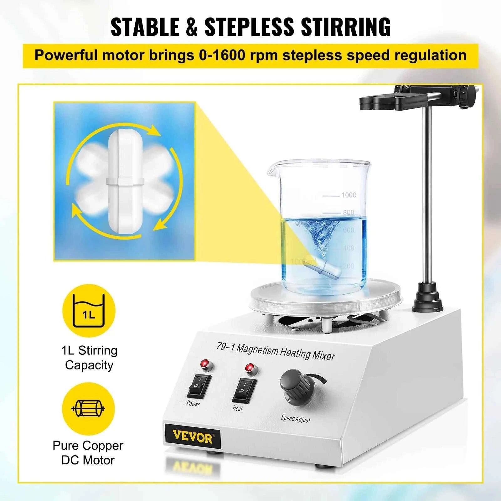 1L Heating Magnetic Stirrer Hot Plate with Stir Bar-United States / 100V-127V US Plug