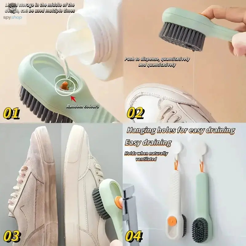 1pc Multi-function automatic spot shoe brush soft hair hand pressure hanging hole suitable for clothing carpet plastic handles 