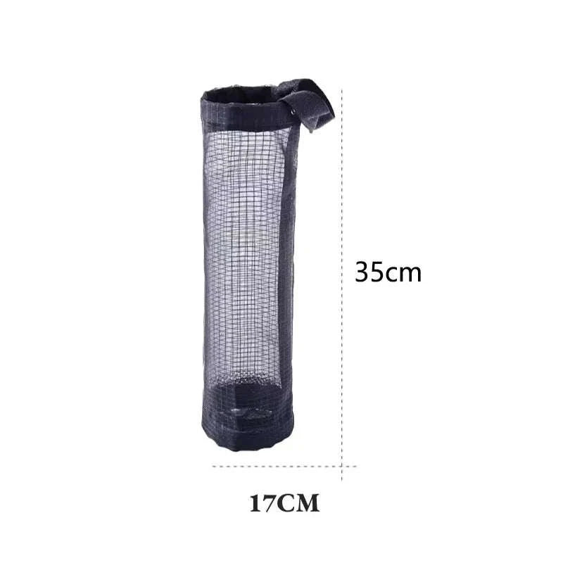 1pc Grey Sundries Bag Storage Wall Mount Mesh Plastic Bags Dispenser Hanging Reused Storage Pouch Trash Bags Kitchen Garbage Org-1PC Grey