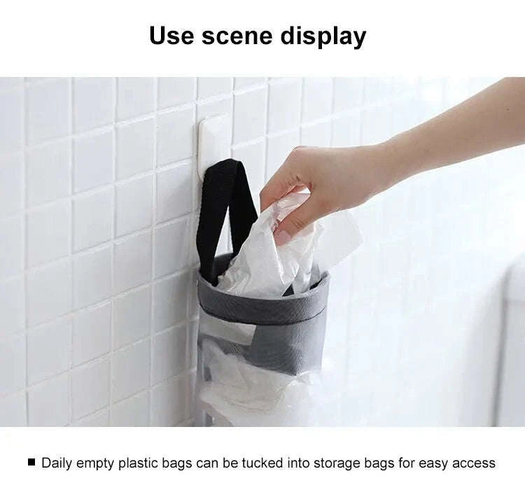 1pc Grey Sundries Bag Storage Wall Mount Mesh Plastic Bags Dispenser Hanging Reused Storage Pouch Trash Bags Kitchen Garbage Org-1PC Grey