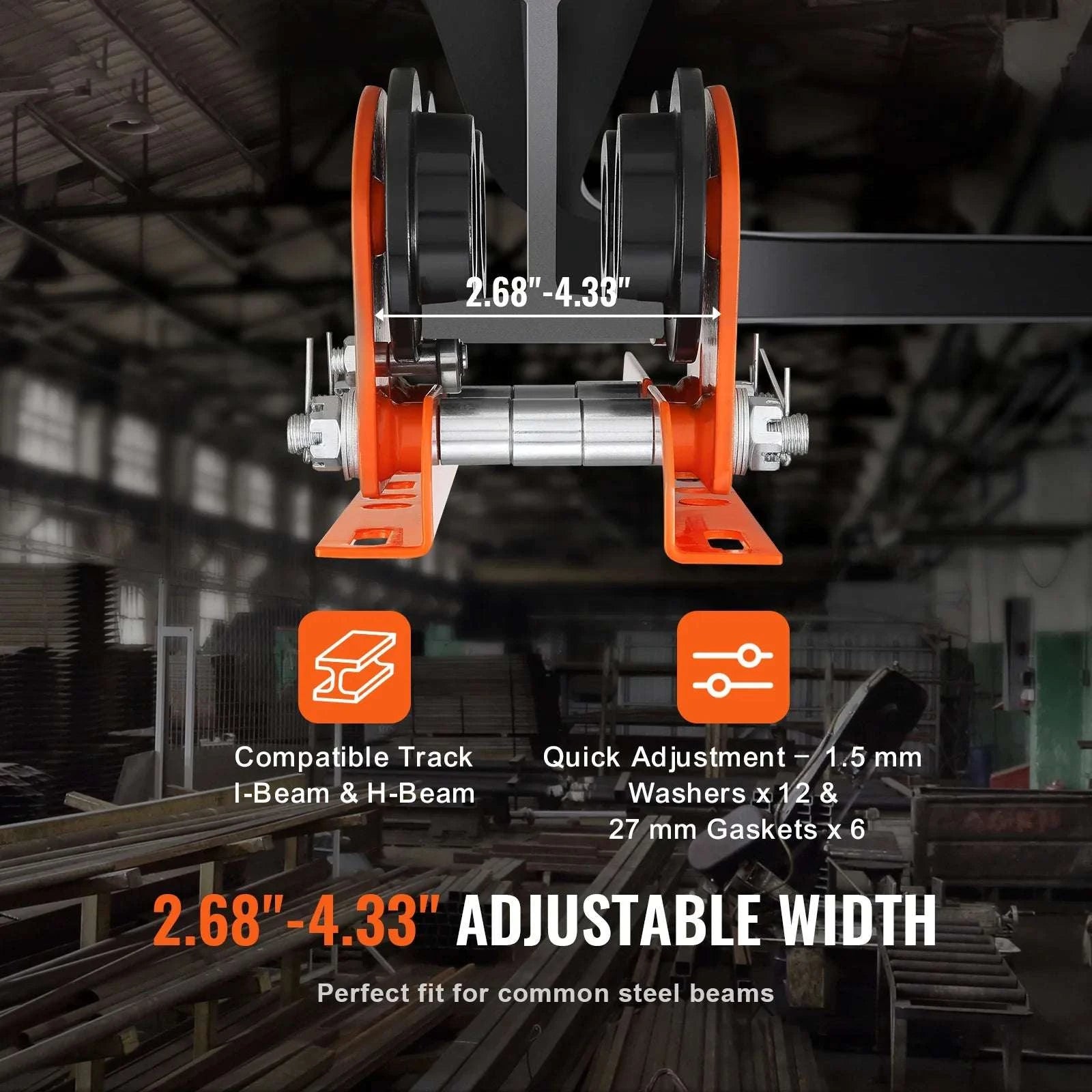 1T Manual Beam Trolley 2200 lbs Capacity Adjustable I-Beam Hoist-1T / United States