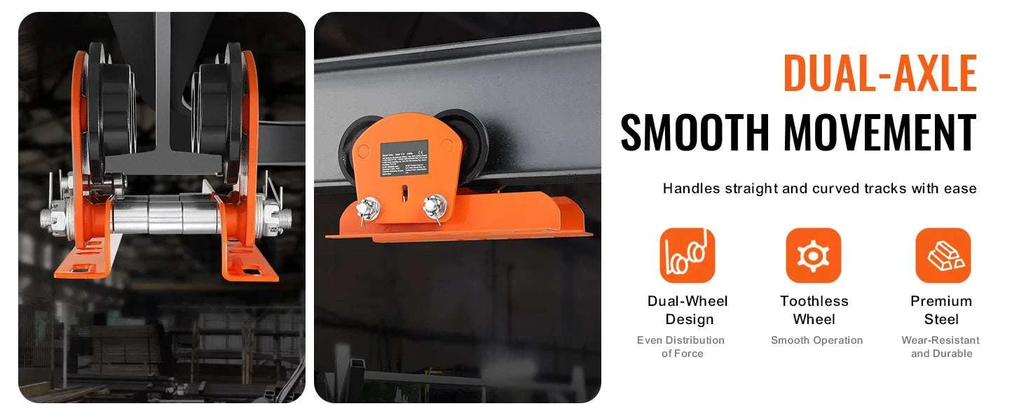 1T Manual Beam Trolley 2200 lbs Capacity Adjustable I-Beam Hoist-1T / United States