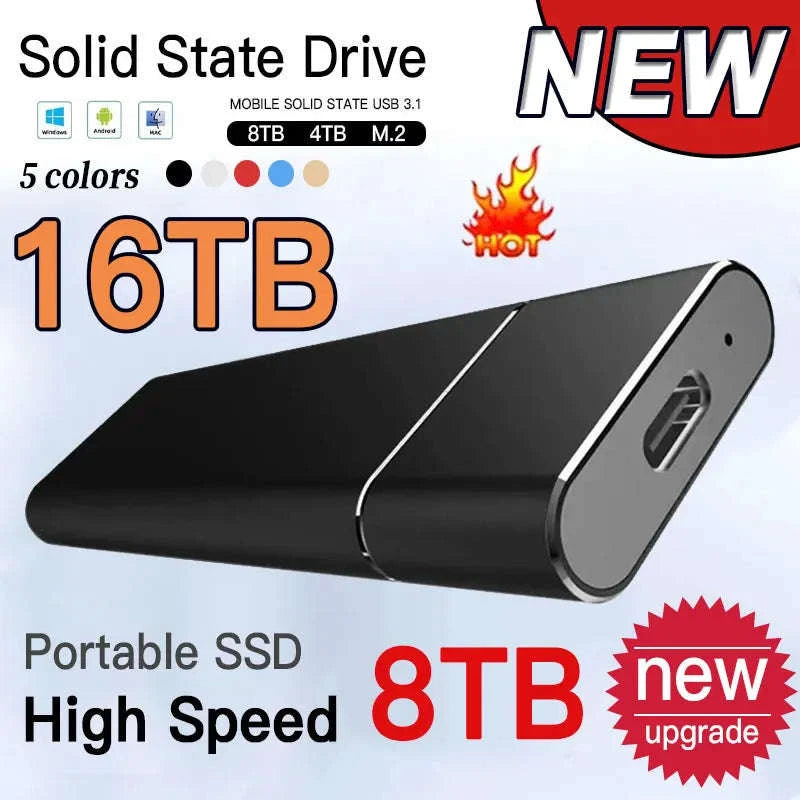 1TB Portable SSD External Drive USB 3.1 Type-C for PC, Laptop & Mac-WHITE / 16TB