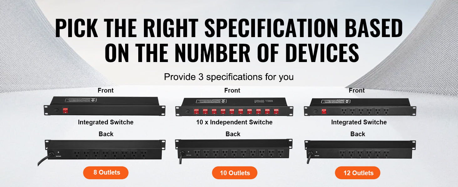 Multipresa PDU da 1U per montaggio a rack con 8/10/12 prese, protezione da sovratensioni 15A