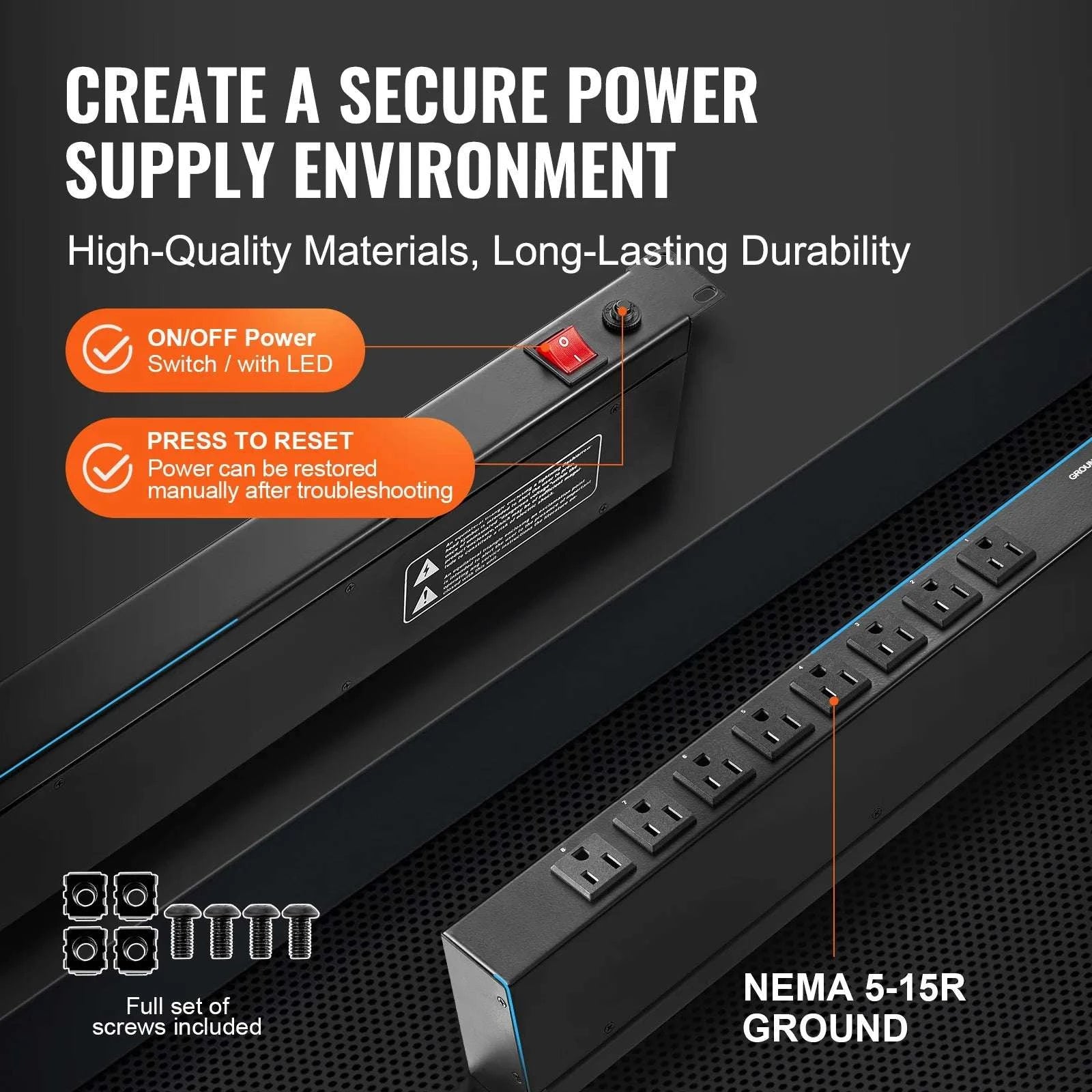 1U Rack Mount PDU Power Strip 8/10/12 Outlets 15A Surge Protected-Independent Switch10 / United States
